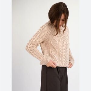 French Connection Cable Knit Cowl Neck Light Beige Sweater Wool Blend